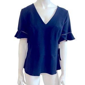 Maggy London Navy Blue Flowing Sleeves Blouse Size Medium New